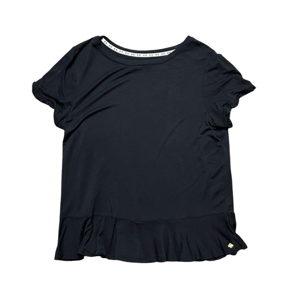 Kate Spade Black Ruffle Hem Tee Size Large - Picture 2 of 7